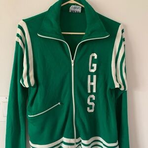 Vintage ASCOT Green White Varsity Style Sweater Jacket Full Zip Retro Preppy